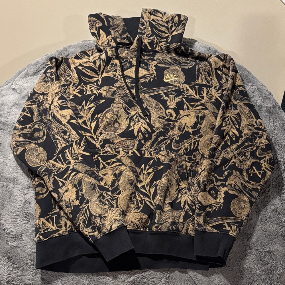 Nike Black and Gold Patterned Hoodie